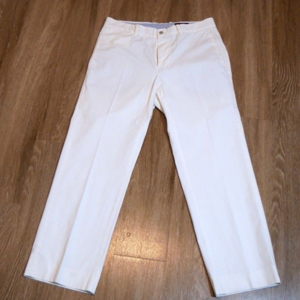 Hickey Freeman Mens White‎ Cotton Chino Pants Straight Leg Flat Front 33x27.5